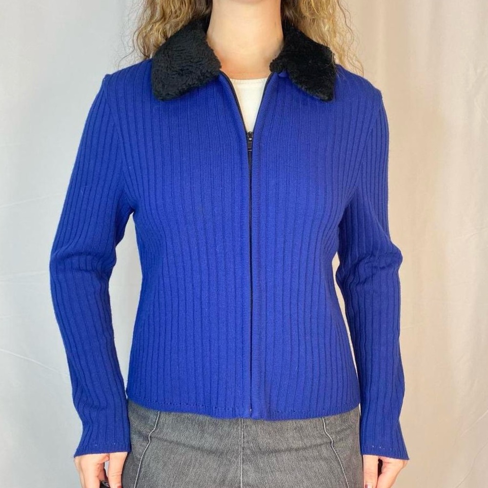 M.H.M blue faux fur collar jacket